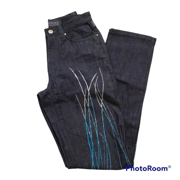 VERSACE Jeans Couture high rise painted straight leg jeans (fits like a 24) - Picture 2 of 15